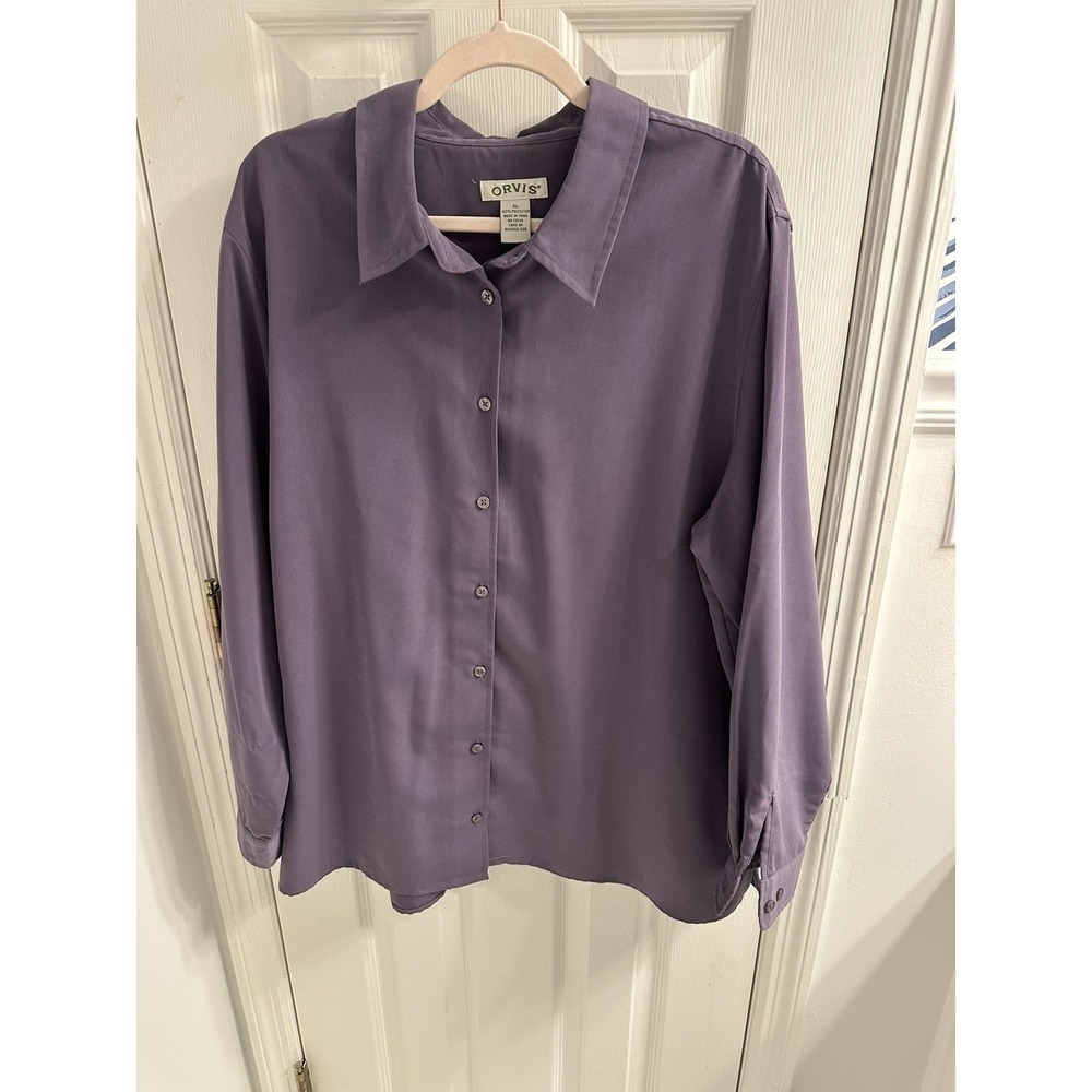 Orvis Men's XL Purple Solid Long Sleeve Button-Front Point Collar Dress Shirt - Picture 1 of 13